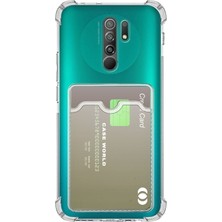 Case World Caseworld Xiaomi Redmi 9 Kapak Kamera Korumalı Kartlıklı Darbe Emici Özellikli Şeffaf Silikon Kılıf