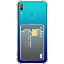 Case World Caseworld Huawei Y7 2019 Kapak Kamera Korumalı Kartlıklı Darbe Emici Özellikli Şeffaf Silikon Kılıf