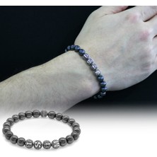 Nipora Hematit Metal Kombinli Kişiye Özel İsim Yazılı Küre Kesim Doğaltaş Bileklik