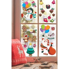 Kt Grup Balonla Uçan Noel Baba ve Kardan Adam Yılbaşı Süsleri Pencere Duvar Sticker