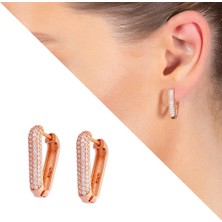 Nipora Starlight Diamond Zirkon Taşlı "V" Tasarım Rose Renk 925 Ayar Gümüş Küpe