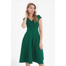 Style Of Angels Kadın Kısa Kollu Kruvaze Yaka Eteği Volanlı Krep Elbise