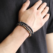 Nipora Küre Kesim Siyah Oniks-Kaplangözü-Hematit Kombinli Doğaltaş Bileklik