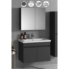 Özceden Çiğdem 80 cm Antrasit Gri Mat Mdf Seramik Lavabolu Asma Banyo Dolabı Takımı