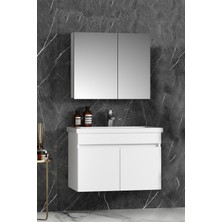 Özceden Çiğdem 80 cm Beyaz Mdf Seramik Lavabolu Asma Banyo Dolabı Takımı