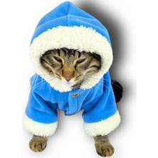 Blue Furry Kapşonlu Sweatshirt Ceket Kedi Süeteri Kıyafeti
