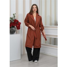 Nuseel Yeni Sezon Oversize Uzun Trençkot Kiremit