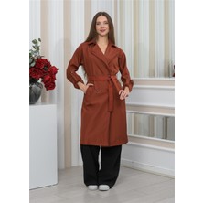 Nuseel Yeni Sezon Oversize Uzun Trençkot Kiremit