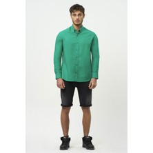 No Fear Yeşil Uzun Kollu Erkek Keten Gömlek M50090