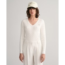 Gant Kadın Krem Slim Fit V Yaka Logolu Kazak 4800101.113