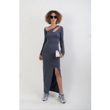 Zelish My Sister Füme Yaka Pencereli Maxi Elbise