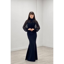 giyimmasalı Krep Kumaş İnci Bolero Detaylı Balık Elbise Siyah