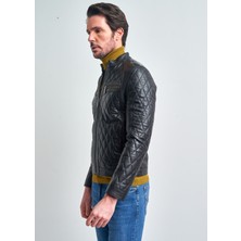 Pierre Cardin Erkek Siyah Hakim Yaka Motorcu Deri Ceket