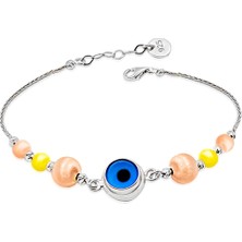 Aykat Nazar Boncuklu Gümüş Toplu Kadın Rose Rengi Gümüş Bileklik Blk-220