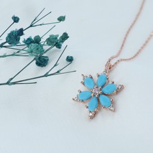 Neva Jewelry 925 Ayar Favori Firuze Taşlı Lotus Çiçeği Modelli Gümüş Kolye