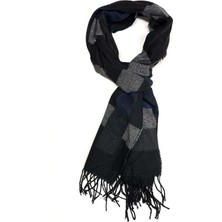 Kravatkolik Siyah - Mavi Ekose Desen Erkek Kaşkol K487