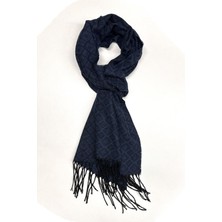 Kravatkolik Erkek Kaşkol Siyah - Mavi Motif Desen Standart Beden Uzunluk 180 cm K496