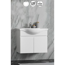 Özceden Yıldız 75 cm Beyaz Mdf Seramik Lavabolu Asma Banyo Alt Dolabı