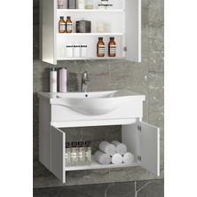 Özceden Yıldız 75 cm Beyaz Mdf Seramik Lavabolu Asma Banyo Alt Dolabı