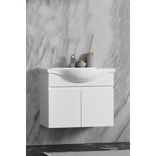 Özceden Yıldız 75 cm Beyaz Mdf Seramik Lavabolu Asma Banyo Alt Dolabı