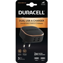 Duracell 17W Telefon / Tablet Şarj Başlığı 2xusb 5V/3.4A - Siyah