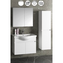 Özceden Yıldız 80+35 cm Beyaz Mdf Seramik Lavabolu Sepetli Asma Banyo Dolabı Takımı