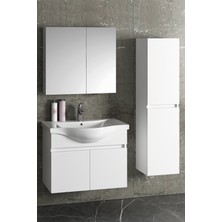 Özceden Yıldız 80+35 cm Beyaz Mdf Seramik Lavabolu Sepetli Asma Banyo Dolabı Takımı