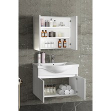 Özceden Yıldız 80+35 cm Beyaz Mdf Seramik Lavabolu Sepetli Asma Banyo Dolabı Takımı