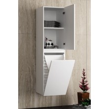 Özceden Yıldız 80+35 cm Beyaz Mdf Seramik Lavabolu Sepetli Asma Banyo Dolabı Takımı