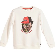 Bad Bear Rabel Crewneck Kids Off-White Beyaz  Baskılı Çocuk Sweatshirt