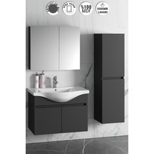 Özceden Yıldız 80+35 cm Antrasit Gri Mat Mdf Seramik Lavabolu Sepetli Asma Banyo Dolabı Takımı