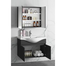 Özceden Yıldız 80+35 cm Antrasit Gri Mat Mdf Seramik Lavabolu Sepetli Asma Banyo Dolabı Takımı