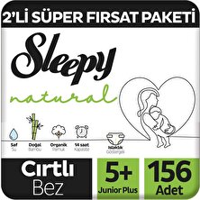 Sleepy Natural 2'li Süper Fırsat Paketi Bebek Bezi 5+ Numara Junior Plus 156 Adet