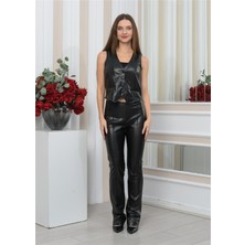 Nuseel Kadın Yeni Sezon Içi Süet Deri Pantolon&yelek Siyah