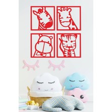 4 Lü Sevimli Safari Hayvanları Çocuk Odası Ahşap Tablo