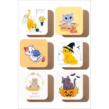 UNT Kedi Temalı 6'lı Ahşap Bardak Altlığı Seti