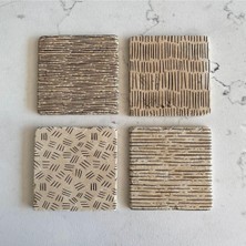 UNT Taş Bardak Altlığı Stone Coasters - 4lü Set Minimalist Çizgiler