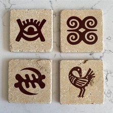 Taş Bardak Altlığı Stone Coasters - 4 Lü Set Adinkra Sembolleri