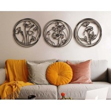 Ahşap Dekoratif Üç Parça Gelincik Tablo Çiçekli Duvar Süsü Ev Hediyesi Metal Değildir.