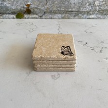 Taş Bardak Altlığı Stone Coasters - 4 Lü Set Kelebekler