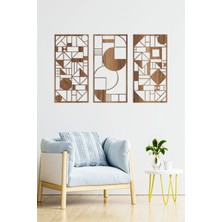 Minimalist Geometrik Ahşap Duvar Dekoru, 3 Lü Tablo