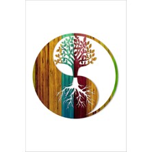 Yaşam Ağacı Yin Yang Duvar Dekoru - Süsü, Ahşap Dekoratif Renkli Tablo