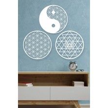 Yaşam Çiçeği Sri Yantra ve Yin Yang 3'lü Set Duvar Tablosu