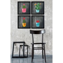 Çerçeve Görünümlü 4 Lü Renkli Kaktüs Tablo Seti