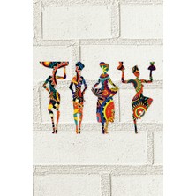 4 Parça Afrikalı Kadın Etnik Desenler Dijital Baskı Mdf Set Ahşap Dekoratif Tablo
