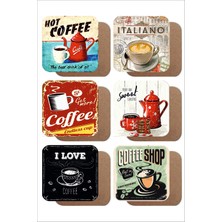 Kahve Temalı Retro /vintage 6'lı Ahşap Bardak Altlığı Seti