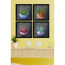Çerçeve Görünümlü 4 Lü Renkli Kaktüs Tablo Seti