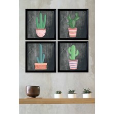 Çerçeve Görünümlü 4 Lü Renkli Kaktüs Tablo Seti