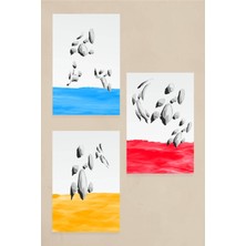 Abstract Sarı Kırmızı Mavi Absract 3 Lü Tablo Seti