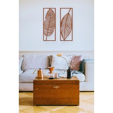 Kahverengi Dekoratif Ahşap Yaprak Temalı Duvar Dekoru - Süsü, Tablo - 2'li